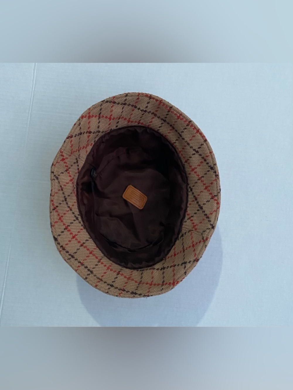 Coach Plaid Bucket Hat in Tan with Red and Brown Accents⭐️✨100 wool - Picture 7 of 10